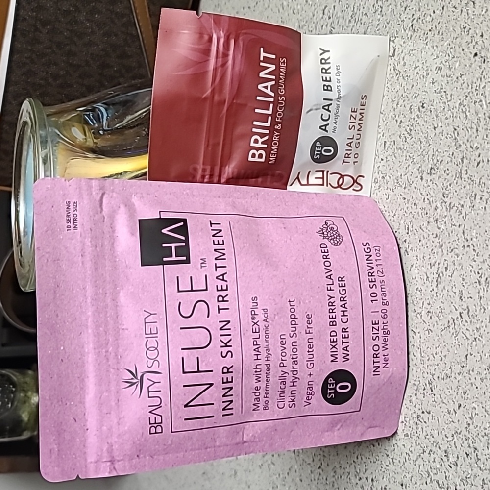 Beauty Society Infuse HA & Brillant Memory & Focus Gummies (both trial size)